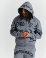 Inkline Oversized Zip Through Hoodie Grey Black