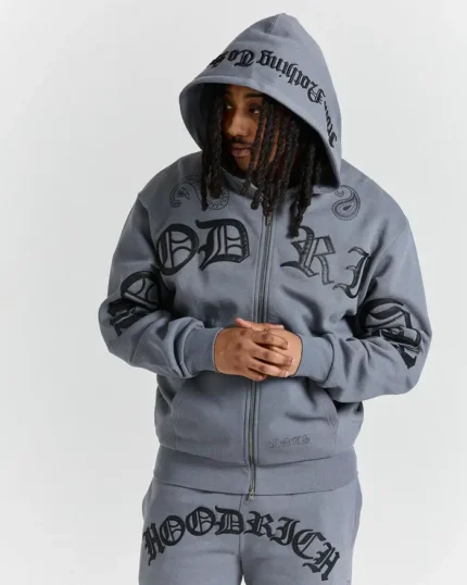 Inkline Oversized Zip Through Hoodie Grey Black