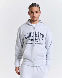 Sudadera con capucha Fray Zip de corte relajado Gris jaspeado (1)