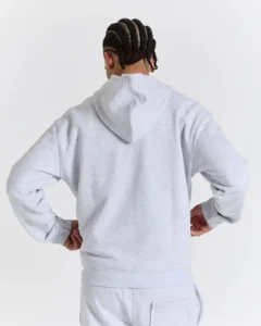 Sudadera con capucha Fray Zip de corte relajado Gris jaspeado (2)