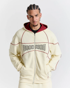 Sudadera con capucha Trace Zip de corte relajado Marfil (1)